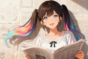 报纸墙 可爱双马尾辫女孩 光影 4k壁纸