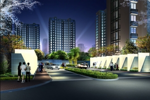 小区大门口景观效果图背景素材