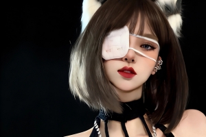 兽耳波波头动漫美女眼罩暗黑背景4K高清壁纸3840x2160免费下载