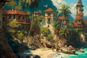 《Forge of Empires》海岸 棕榈树 海 帆船 3440x1440游戏带鱼屏壁纸