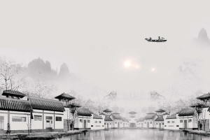 水墨中国风江南水乡旅游广告海报背景素材