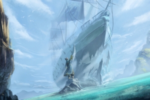 帆船山峰航海背景