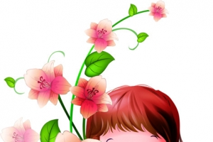 六一儿童节61小女孩抱着花朵开心