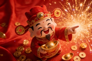 财神元宝喜庆背景配新年烟花4K高清壁纸3840x2160免费下载