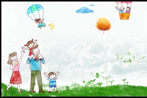 幸福一家插画展板背景