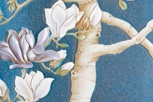 创意合成白色的花卉蓝色纹理