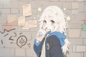 动漫女孩 奶茶 可爱背景墙 4k壁纸