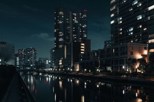 建筑 夜城 河流 东京 4k壁纸 3840x2160