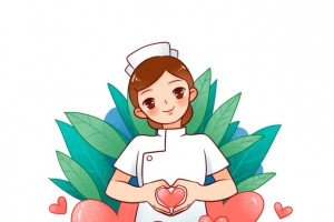 手绘比心展现爱心的护士医护人员
