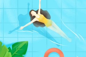 夏天游泳池游泳插画蓝色banner海报