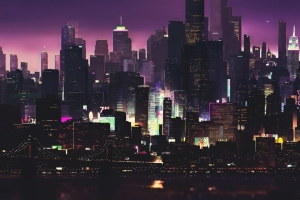 夜晚 艺术 未来派城市插画4k壁纸3840x2160