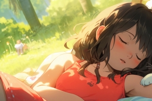 小女孩和猫 可爱动漫 3440x1440带鱼屏壁纸
