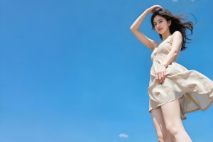 晴天 蓝天白云 阳光美女连衣裙 3440x1440带鱼屏壁纸