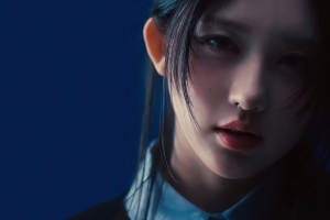侧光人像 侧脸美女 暗光 深蓝色背景 4k壁纸 3840x2160