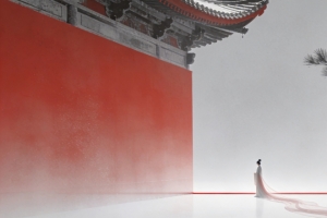 简约古风 女子 长裙 高墙 树 3440x1440带鱼屏壁纸