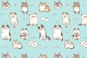 蓝色可爱卡通猫咪壁纸平面广告
