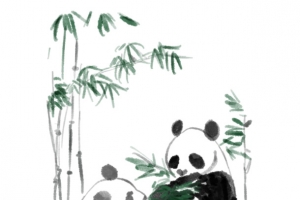 水墨中国风熊猫吃竹子元素