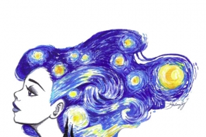 星空女生创意插画