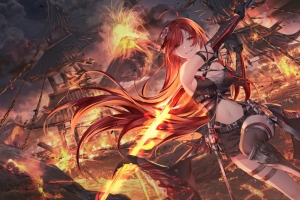 火山 美少女战士 性感身材 剑 铁链 4k高清动漫壁纸