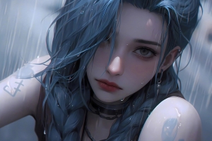 雨中的金克丝 2880x1800高清壁纸 免费下载