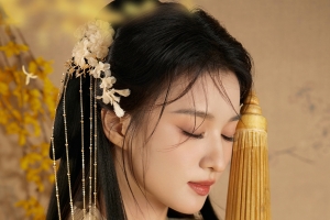 王楚然 古风 金色的伞 4k美女手机壁纸