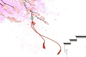 清明时节樱花红色配饰加房屋建筑背景banner图