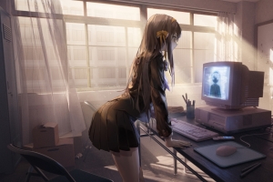 凉宫春日的忧郁凉宫春日 黑色百褶裙 电脑 厚涂 美少女4k动漫壁纸