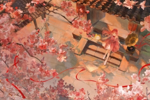 小女孩 台阶 房子 树 花 4K壁纸 3840x2160