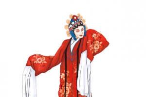 手绘水墨京剧人物插画