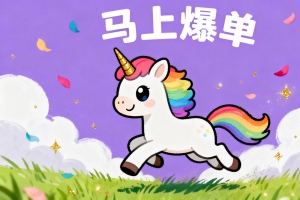 2026马上爆单 可爱的小马在草地上快乐的奔跑着 独角兽 彩虹尾巴 4k壁纸