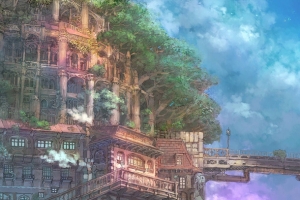 动漫插画幻想中的城市