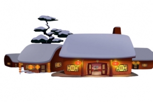 中国风春节雪景民居