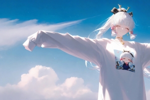 神里绫华 蓝天白云 白T恤 3440x1440带鱼屏壁纸