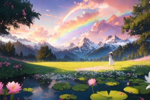 小女孩 花草树木 荷花 美丽风景2560x1600高清壁纸
