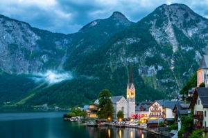 奥地利哈尔施塔特湖小镇风景3440x1440壁纸