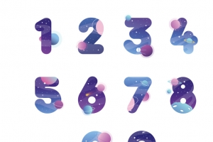 蓝紫色太空数字0到9