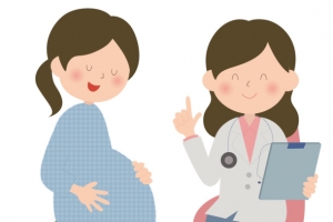 一个孕妇在看医生免扣矢量图