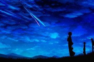 天空 星星 云彩 夜晚 女孩 男孩 看流星 你的名字3K动漫壁纸