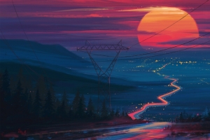 城市的日落3440x1440壁纸
