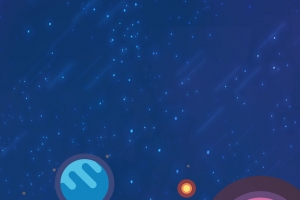 蓝色卡通手绘星空星球背景