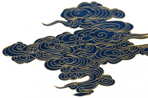 中式金色描边蓝色云朵