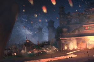 孔明灯城门武侠背景