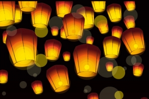 夜空下的孔明灯