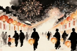 2026新年 烟花 油灯猜字谜 水墨风4k壁纸