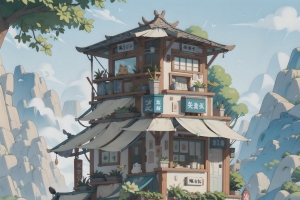 原创 可爱 卡通 房车 杂货店 yokai插图 日系 建筑 手机高清壁纸