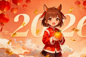 2026大吉大利 新年女孩红色衣服 桔子 4k壁纸