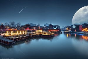 月下古镇海报背景