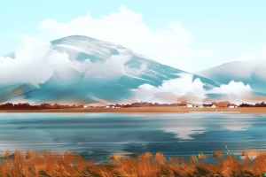 山 湖 房子 风景 艺术 4k壁纸 3840x2160