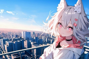 女孩 neko 耳朵 choker 城市 动漫 4k壁纸 3840x2160
