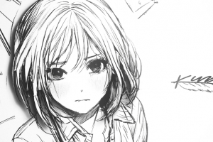 铅笔画短发女生简单黑白素描 4K动漫高清壁纸3840x2160免费下载